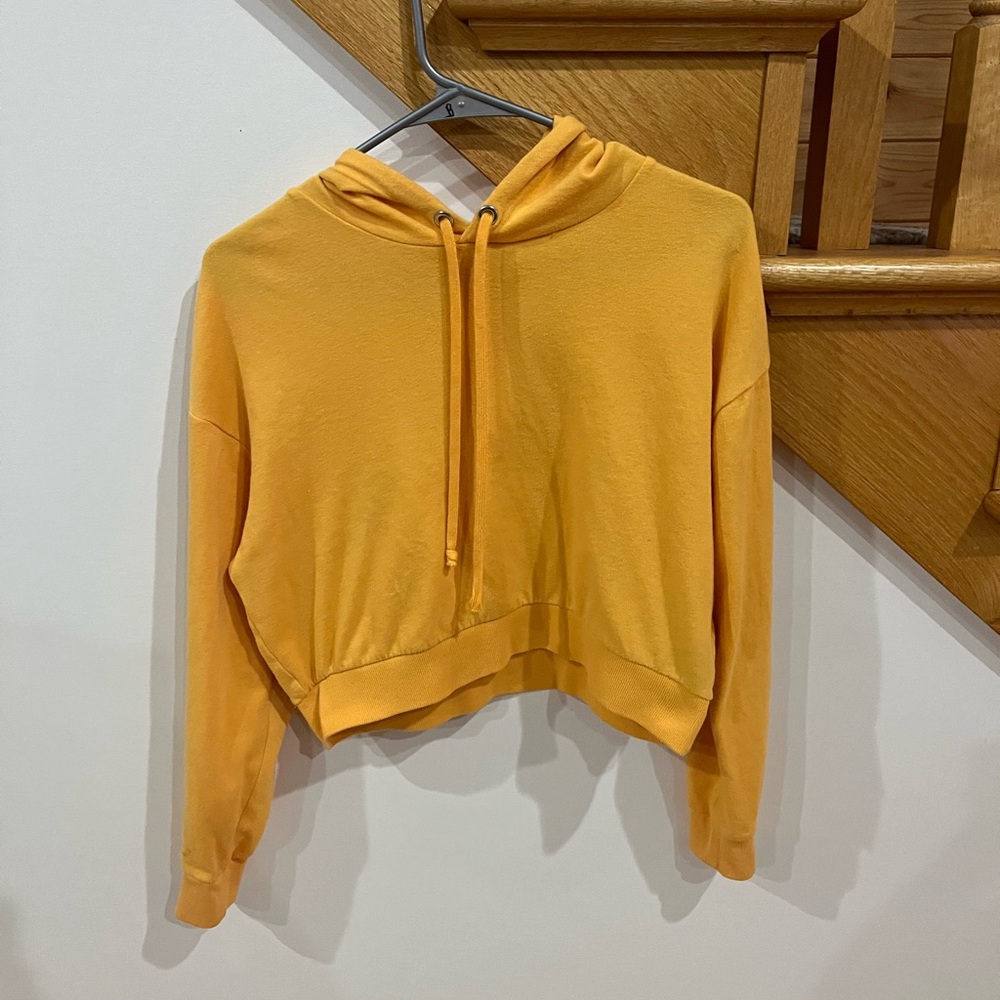 H&M Cropped Hooded Sweatshirt in Bright Mustard